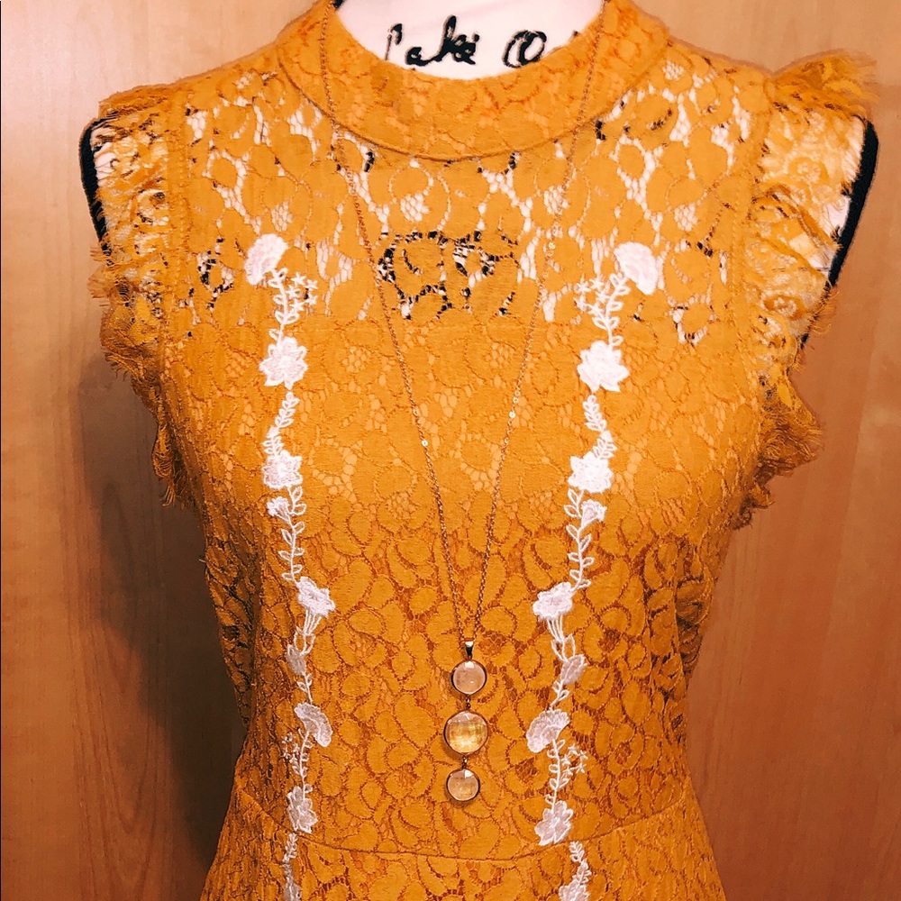 Lace Fit and Flare Yellow Dress